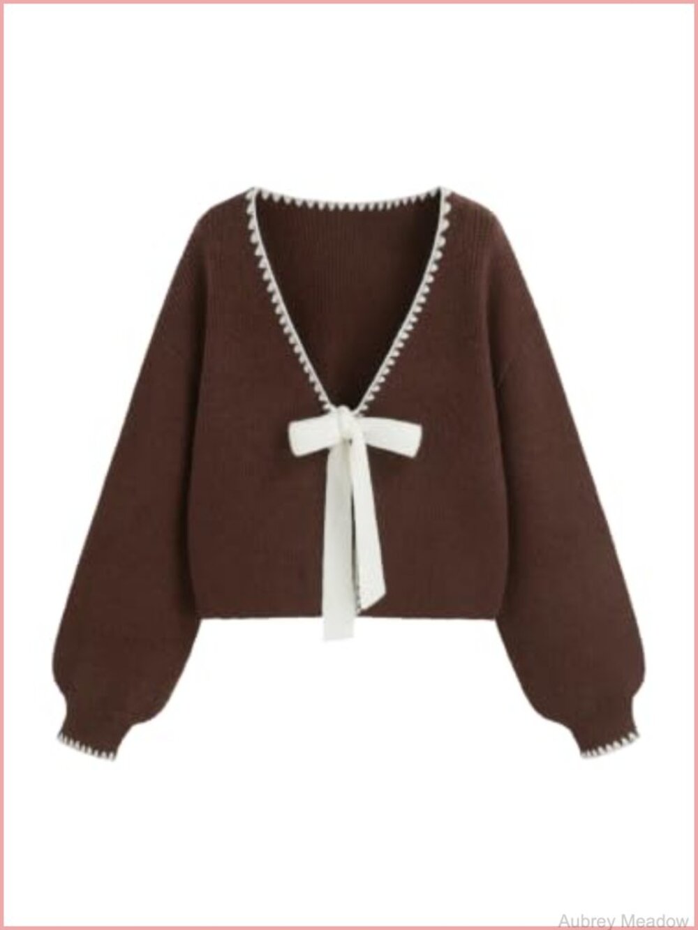CIDER Cropped Tie Front Bow Cardigan Contrast Whipstitch Bolero Knit